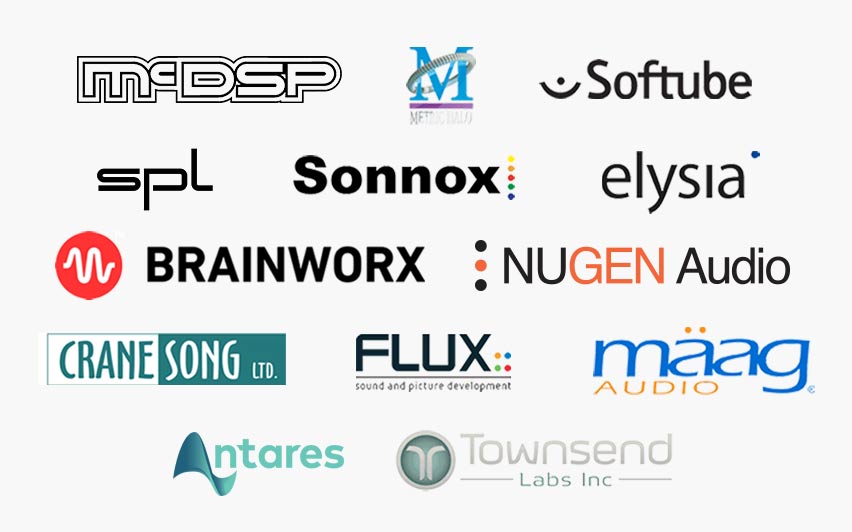 AAX DSP plugins brand logos collage